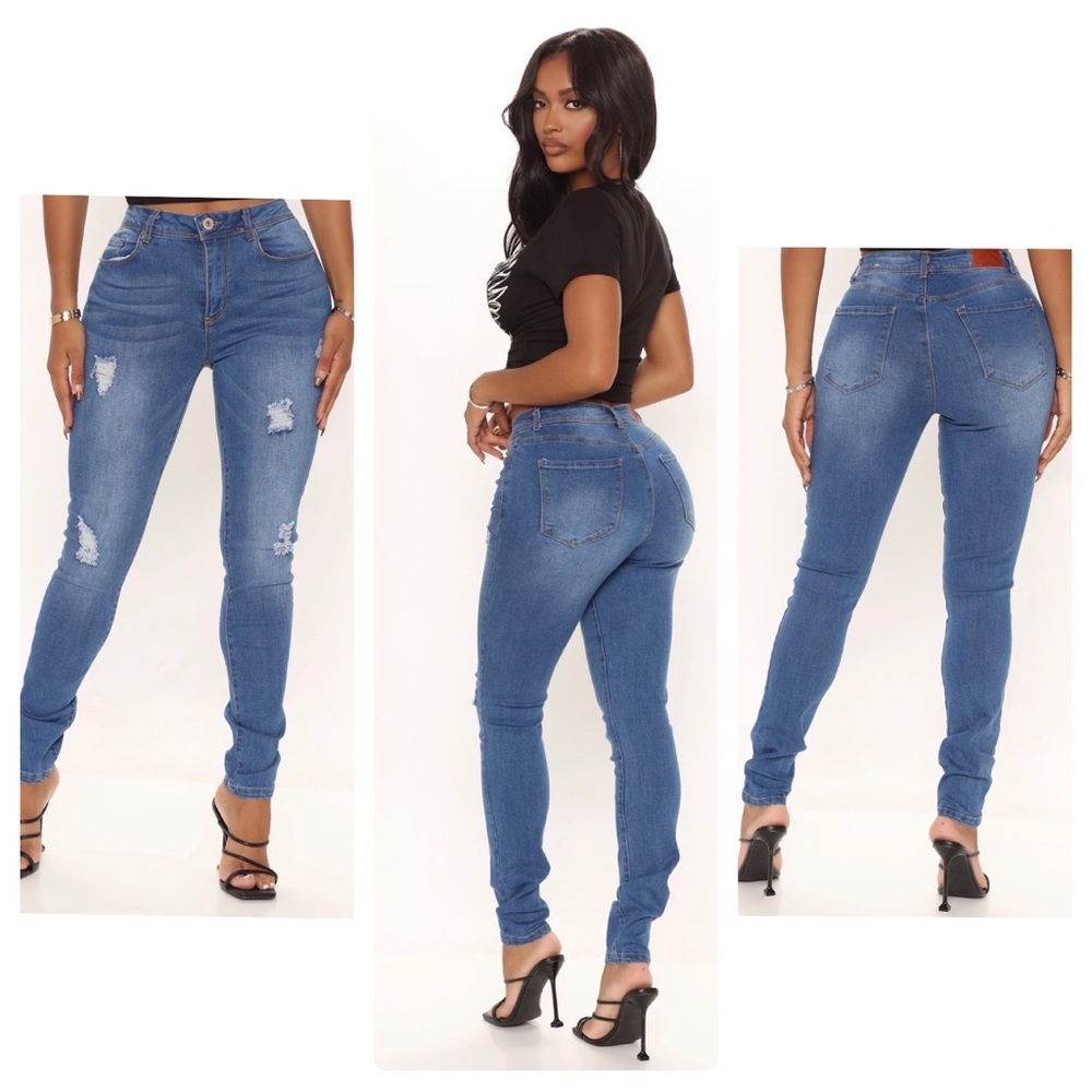 Distressed Mid Rise Skinny Jeans